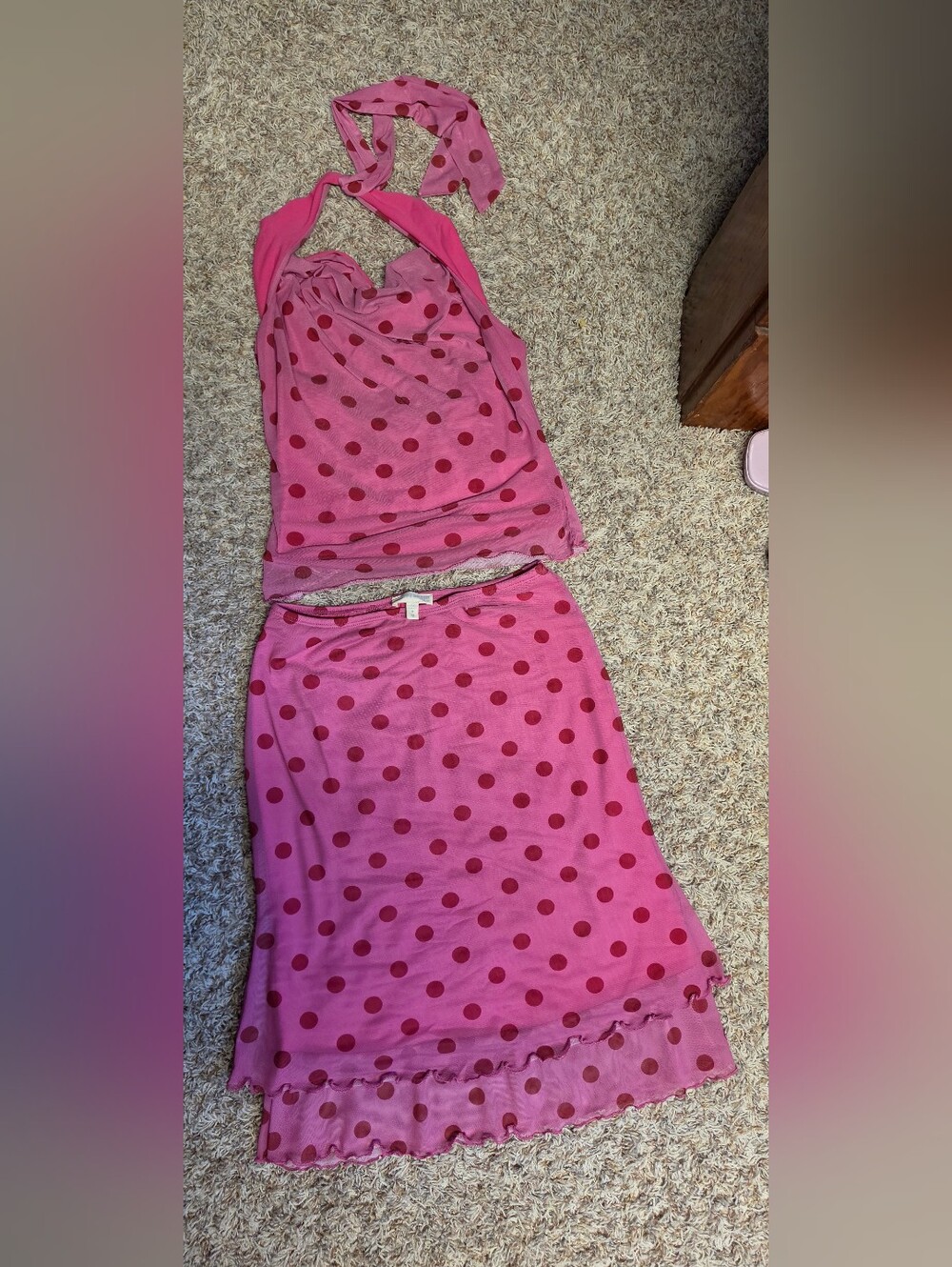 Pink Tank and Polka Dot Skirt Set - Pink and Red